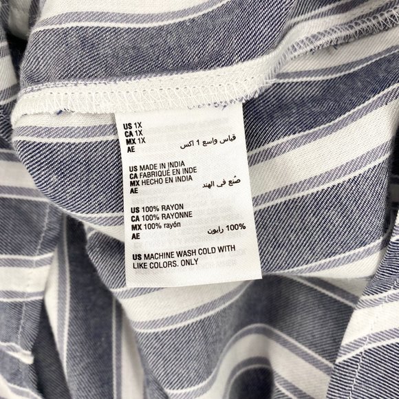 Style & Co Womens Shirt Top Plus 0X Blue Striped Button-Up Long Sleeve Rayon - Picture 5 of 7